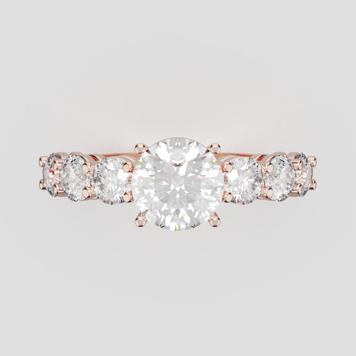 Corso, 1ct round lab grown diamond engagement ring, 3.5mm Side Stones, 18K rose gold - front view