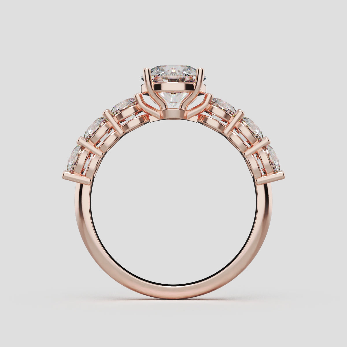 Corso, 1ct round lab grown diamond engagement ring, 3.5mm Side Stones, 18K rose gold - through finger
