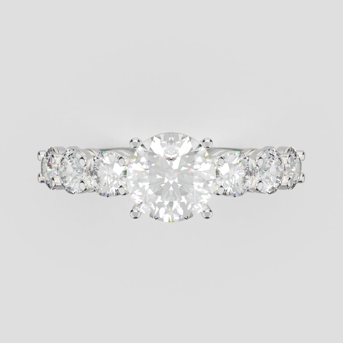 Corso, 1ct round lab grown diamond engagement ring, 3.5mm Side Stones, 18K white gold - front view