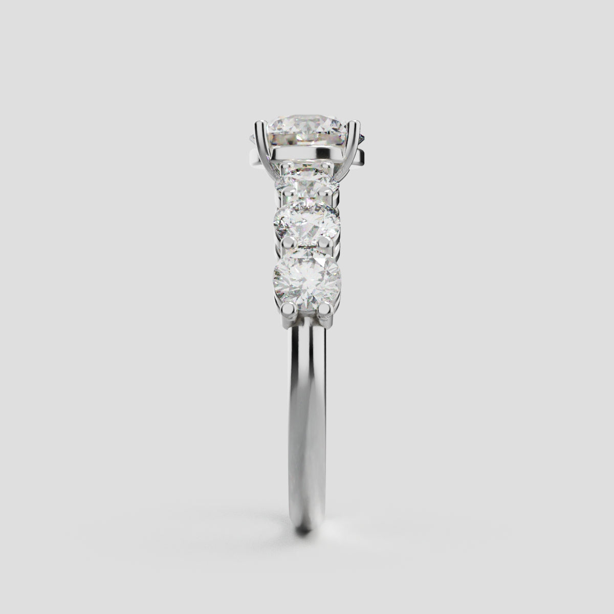 Corso, 1ct round lab grown diamond engagement ring, 3.5mm Side Stones, 18K white gold - side view
