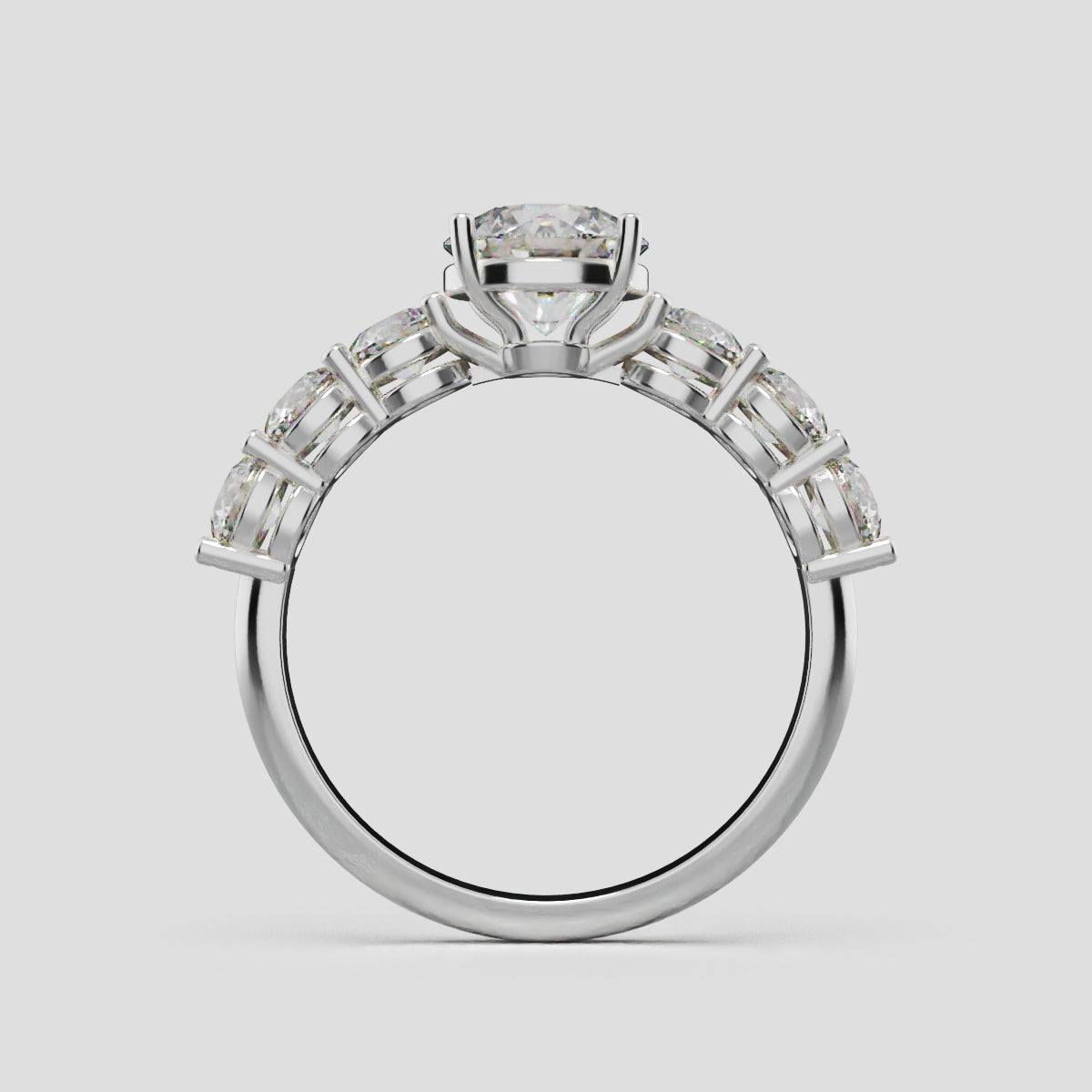 Corso, 1ct round lab grown diamond engagement ring, 3.5mm Side Stones, 18K white gold - through finger