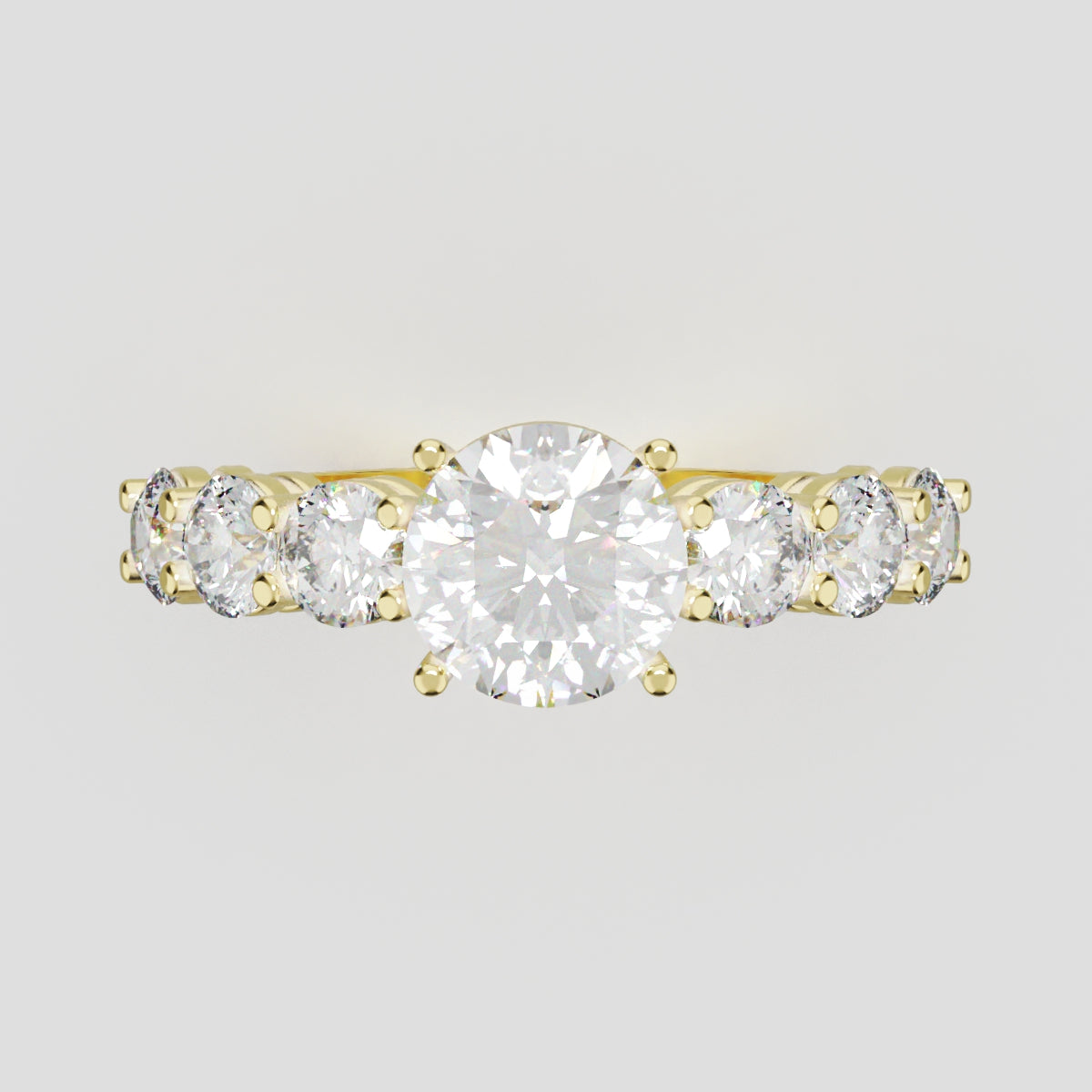 Corso, 1ct round lab grown diamond engagement ring, 3.5mm Side Stones, 18K yellow gold - front view