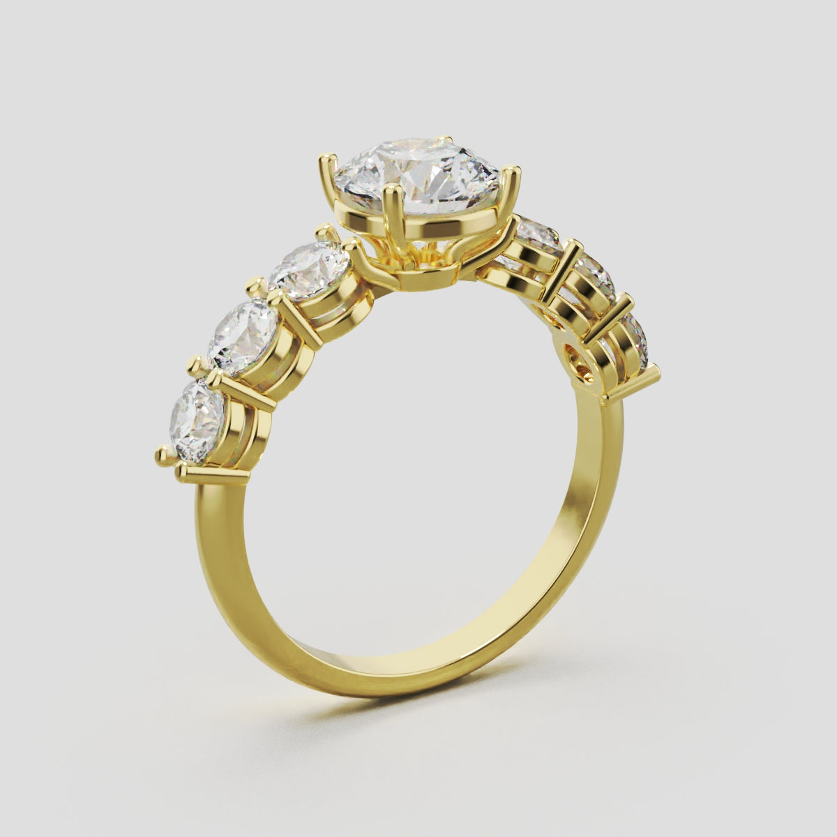 Corso, 1ct round lab grown diamond engagement ring, 3.5mm Side Stones, 18K yellow gold - ne