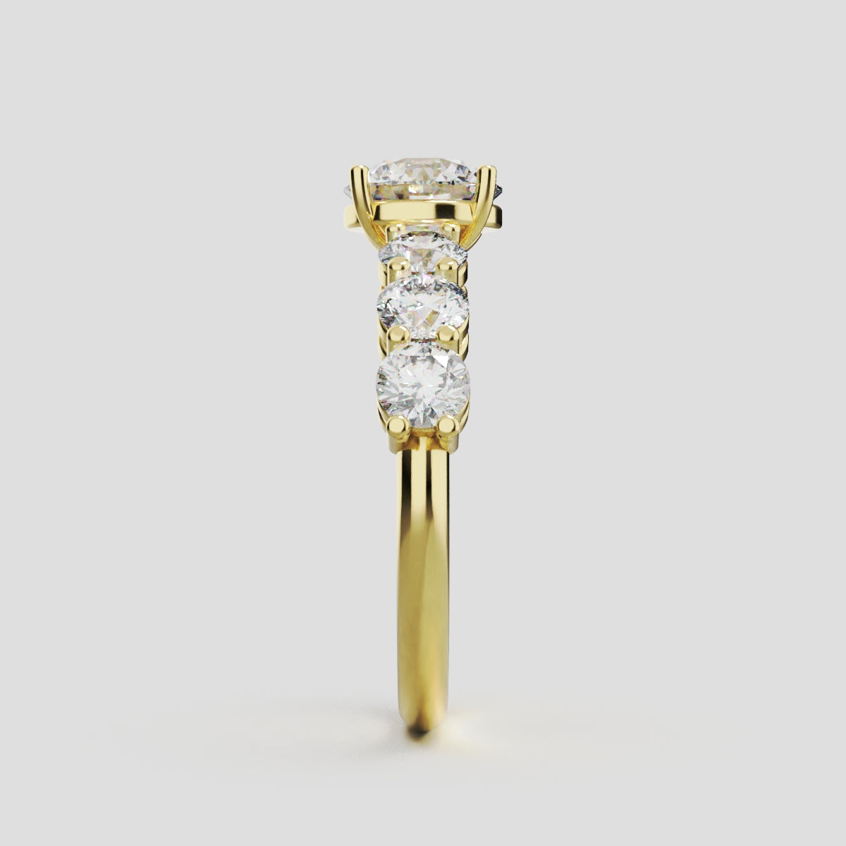 Corso, 1ct round lab grown diamond engagement ring, 3.5mm Side Stones, 18K yellow gold - side view