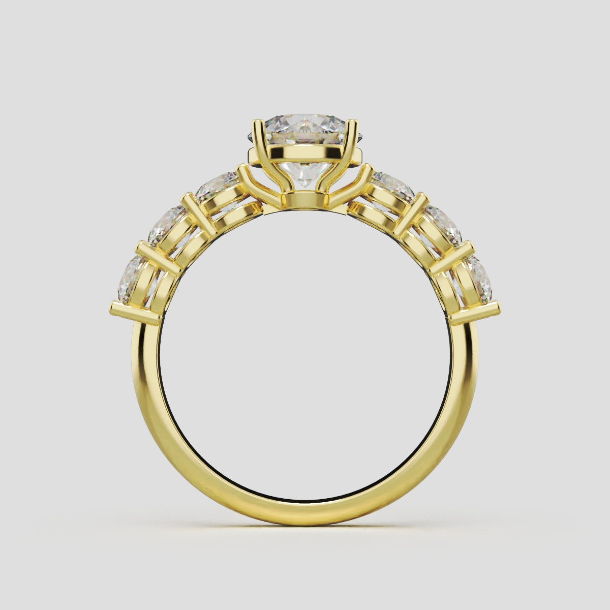 Corso, 1ct round lab grown diamond engagement ring, 3.5mm Side Stones, 18K yellow gold - through finger