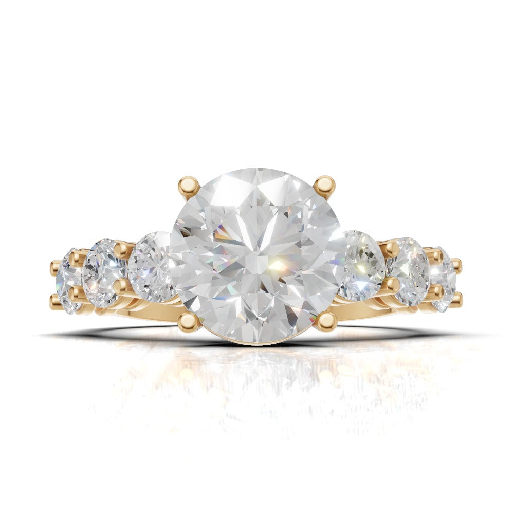 Corso, 2ct round lab grown diamond engagement ring, 3.5mm Side Stones, 18K yellow gold - view 4