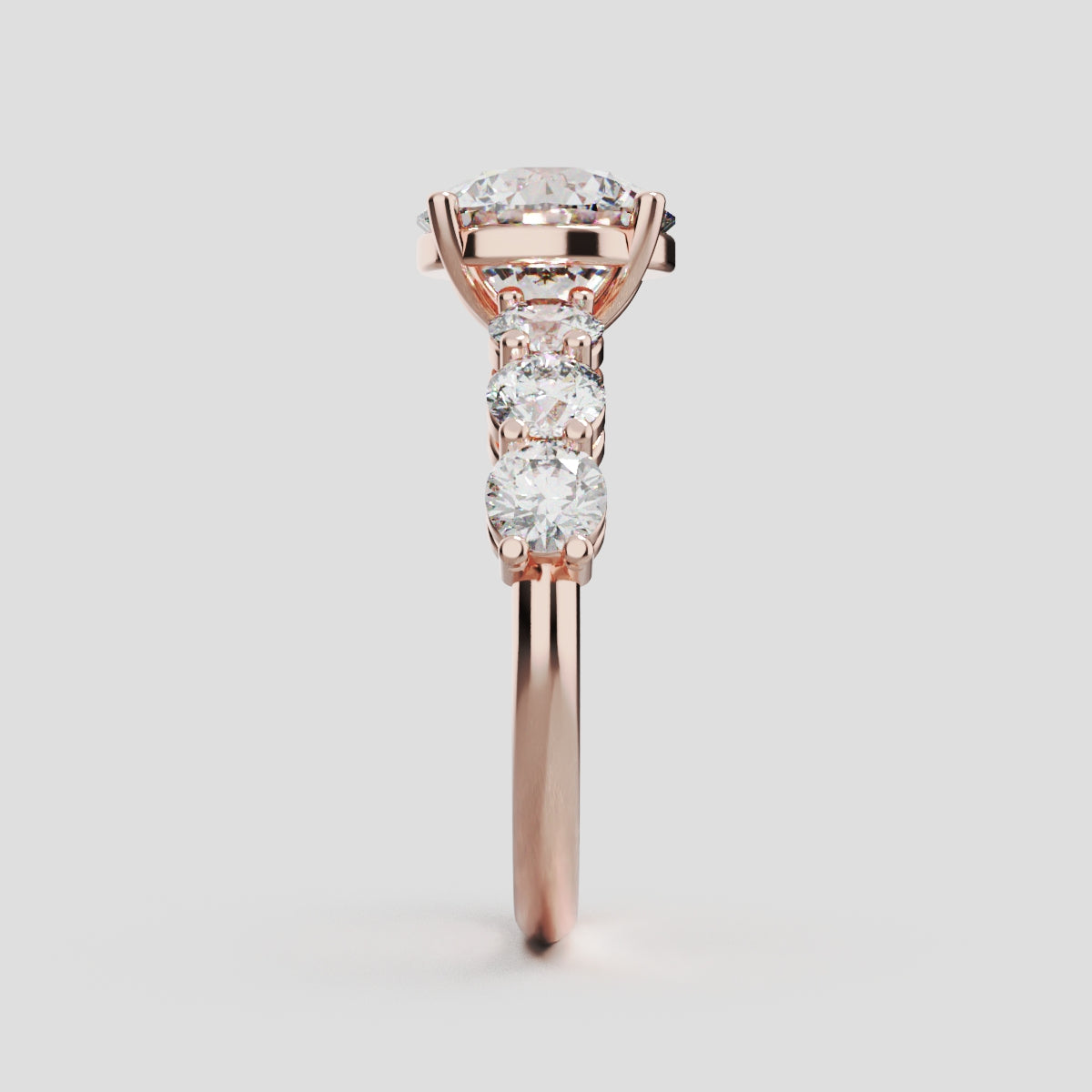Corso, 2ct round lab grown diamond engagement ring, 3.5mm Side Stones, 18K rose gold - side view