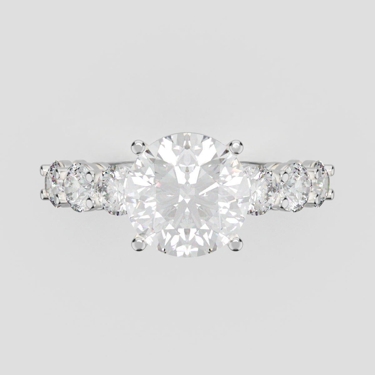 Corso, 2ct round lab grown diamond engagement ring, 3.5mm Side Stones, 18K white gold - front view