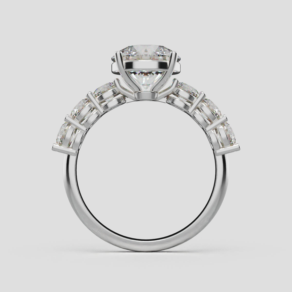 Corso, 2ct round lab grown diamond engagement ring, 3.5mm Side Stones, 18K white gold - through finger