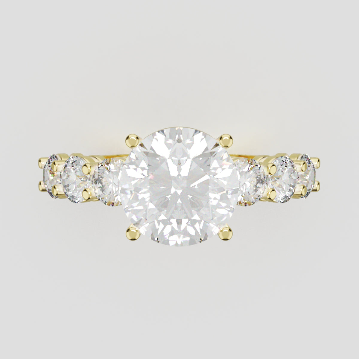 Corso, 2ct round lab grown diamond engagement ring, 3.5mm Side Stones, 18K yellow gold - front view