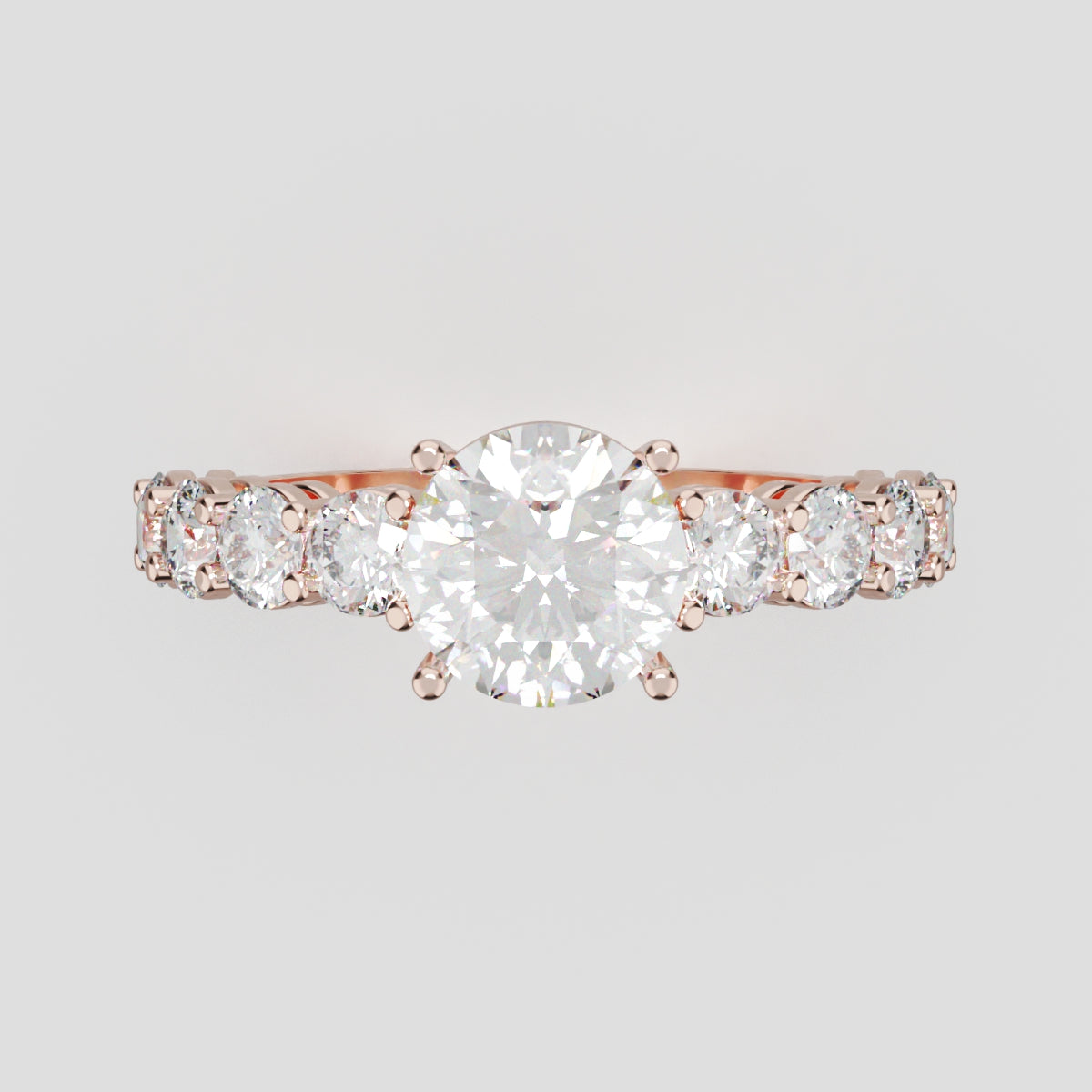 Corso, 3ct round lab grown diamond engagement ring, 3.5mm Side Stones, 18K rose gold - front view