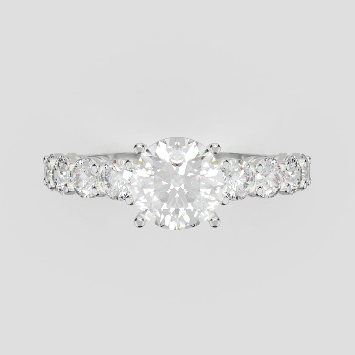 Corso, 3ct round lab grown diamond engagement ring, 3.5mm Side Stones, 18K white gold - front view