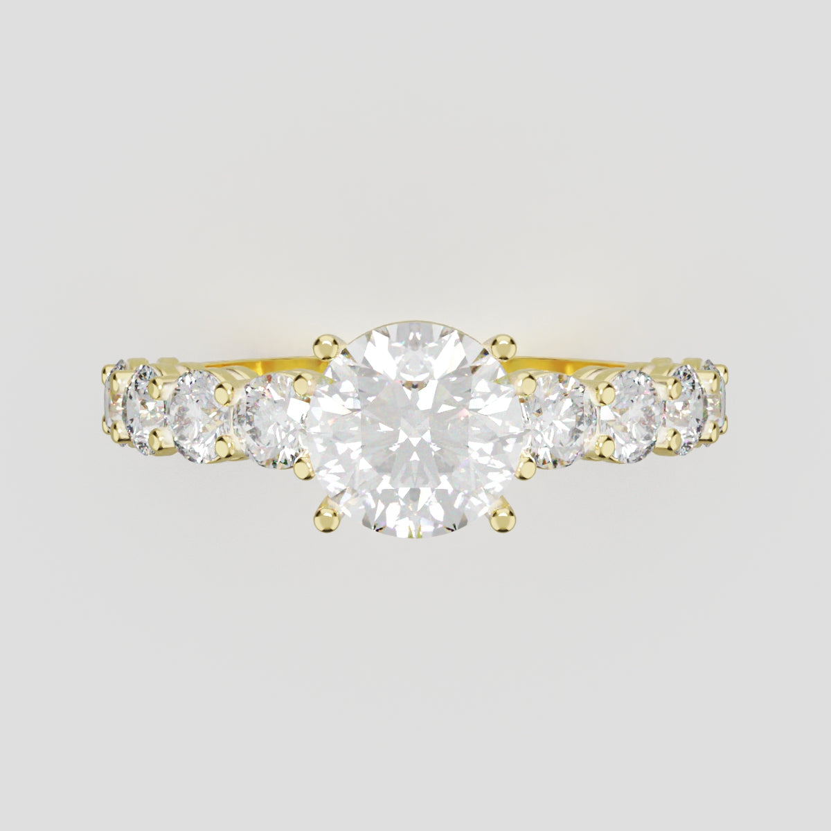 Corso, 3ct round lab grown diamond engagement ring, 3.5mm Side Stones, 18K yellow gold - front view