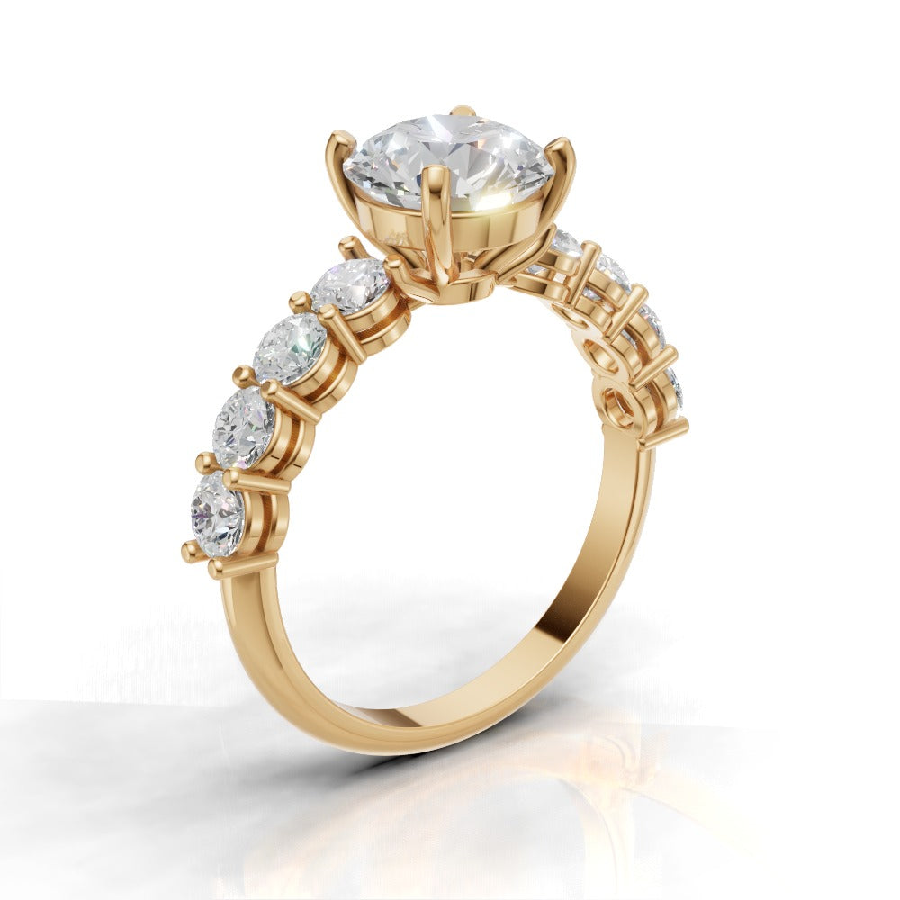 Viale, 1.5ct round lab grown diamond engagement ring, 3mm Side Stones, 18K yellow gold - ne