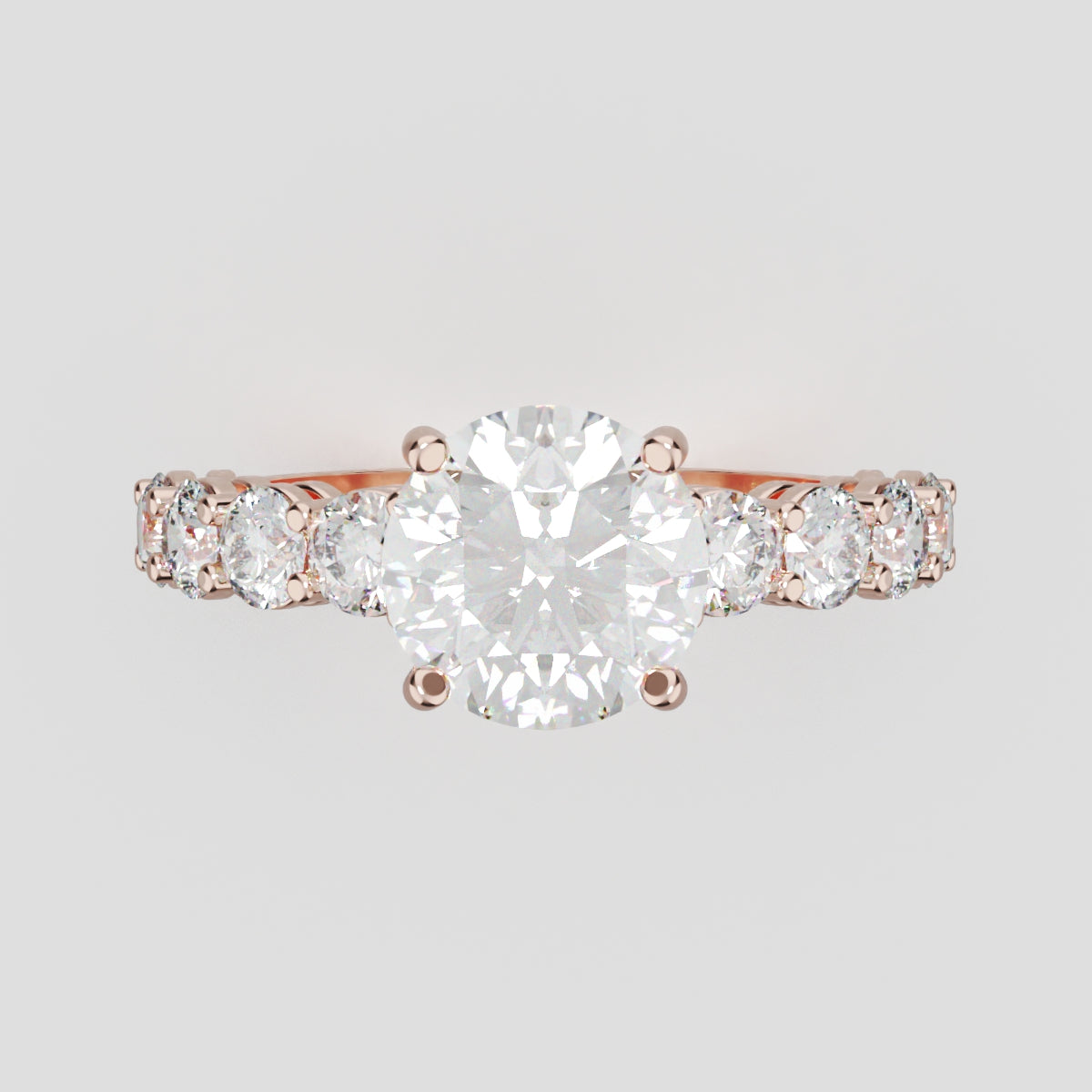 Viale, 1.5ct round lab grown diamond engagement ring, 3mm Side Stones, 18K rose gold - front view