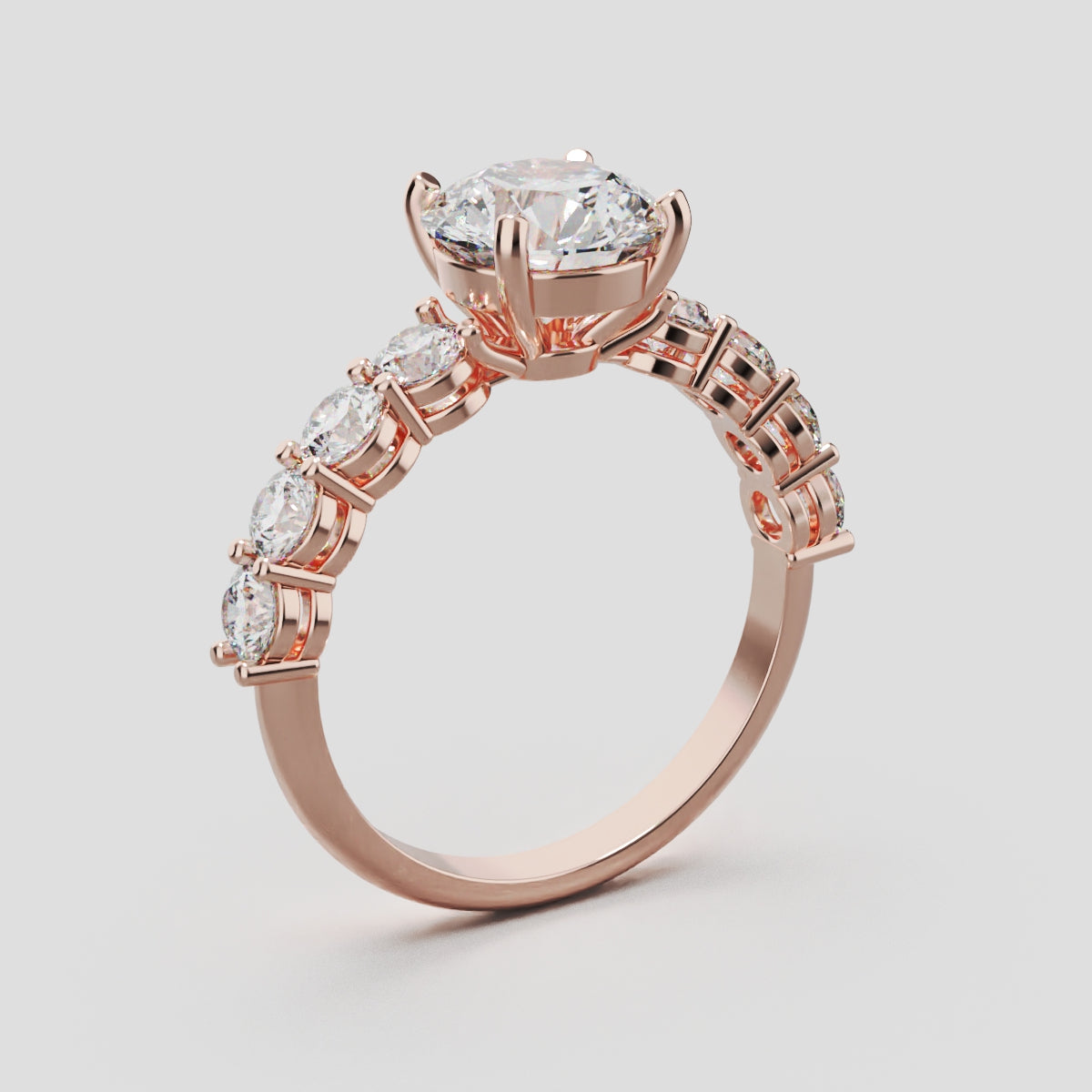 Viale, 1.5ct round lab grown diamond engagement ring, 3mm Side Stones, 18K rose gold - ne