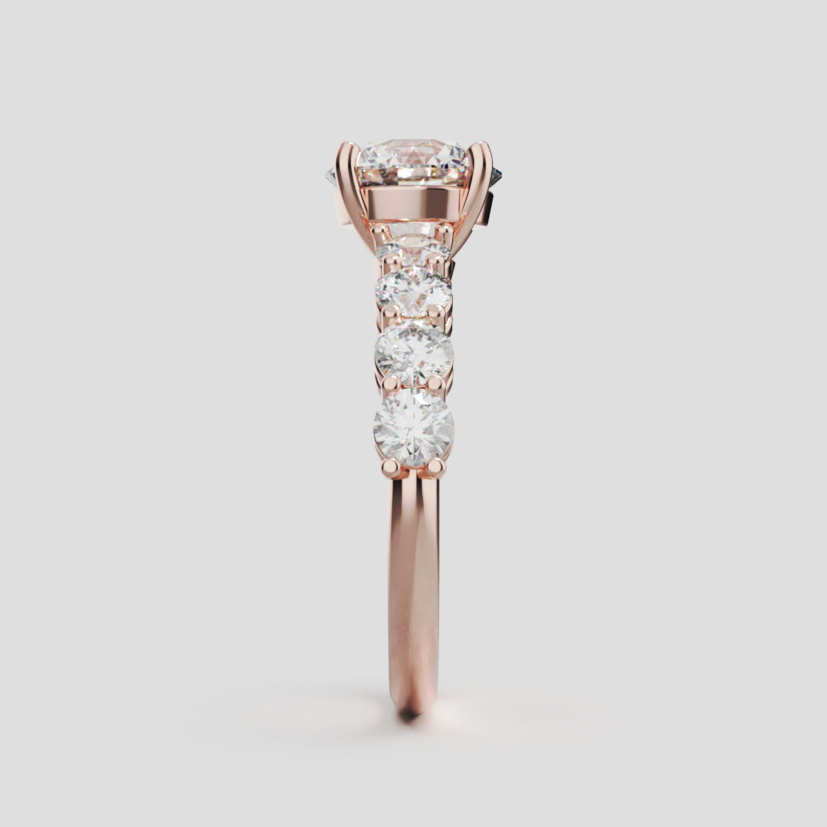 Viale, 1.5ct round lab grown diamond engagement ring, 3mm Side Stones, 18K rose gold - side view