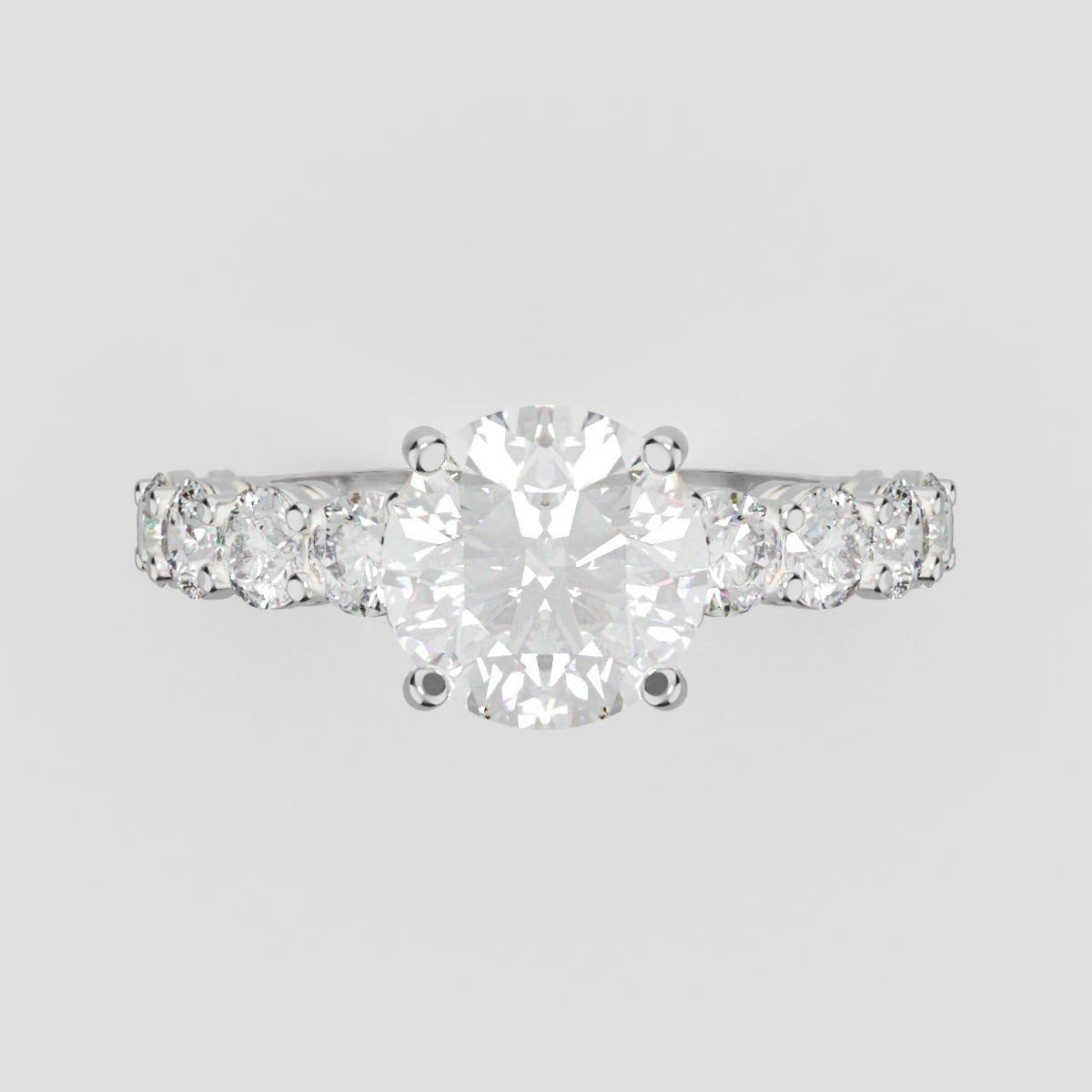 Viale, 1.5ct round lab grown diamond engagement ring, 3mm Side Stones, 18K white gold - front view