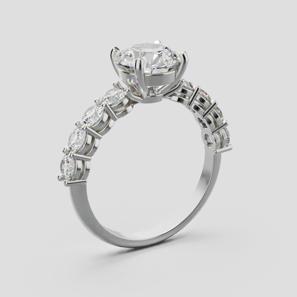 Viale, 1.5ct round lab grown diamond engagement ring, 3mm Side Stones, 18K white gold - ne