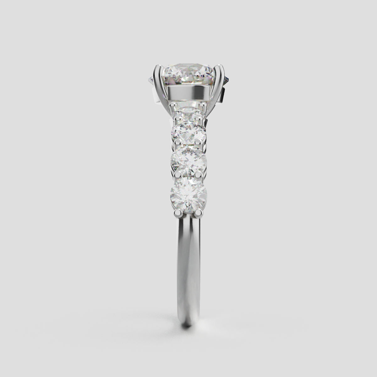 Viale, 1.5ct round lab grown diamond engagement ring, 3mm Side Stones, 18K white gold - side view