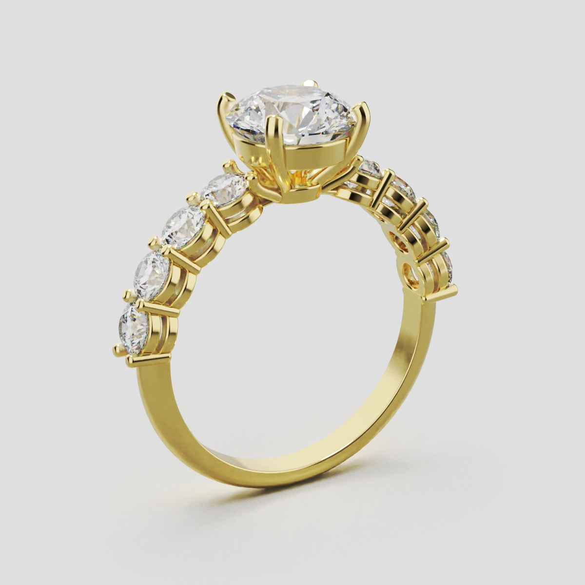 Viale, 1.5ct round lab grown diamond engagement ring, 3mm Side Stones, 18K yellow gold - ne