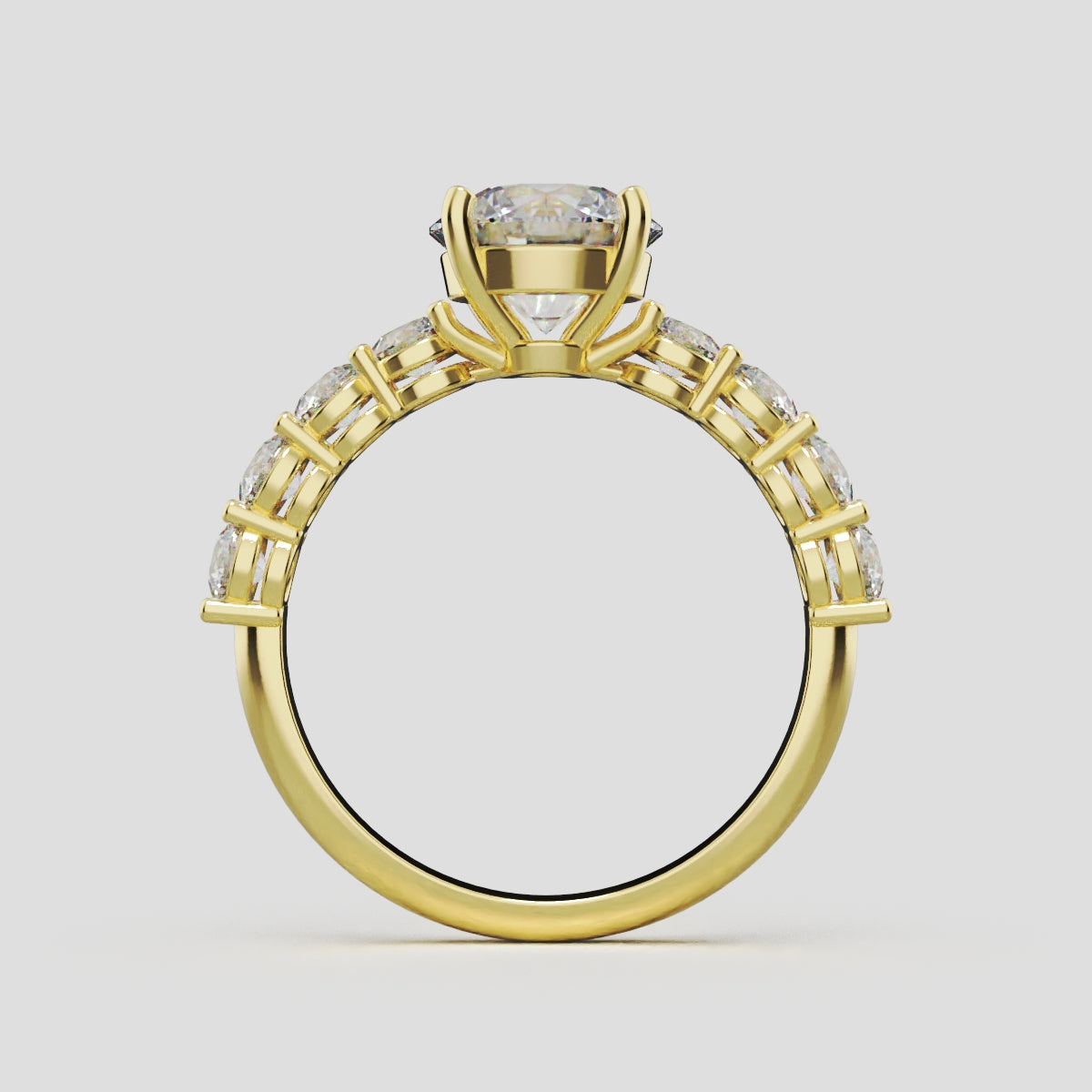 Viale, 1.5ct round lab grown diamond engagement ring, 3mm Side Stones, 18K yellow gold - through finger