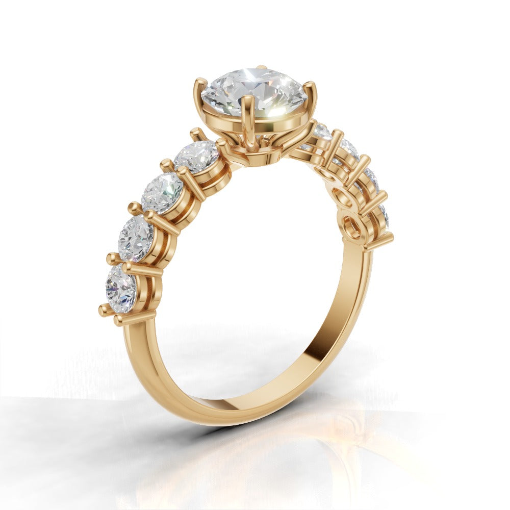 Viale, 1ct round lab grown diamond engagement ring, 3mm Side Stones, 18K yellow gold - ne