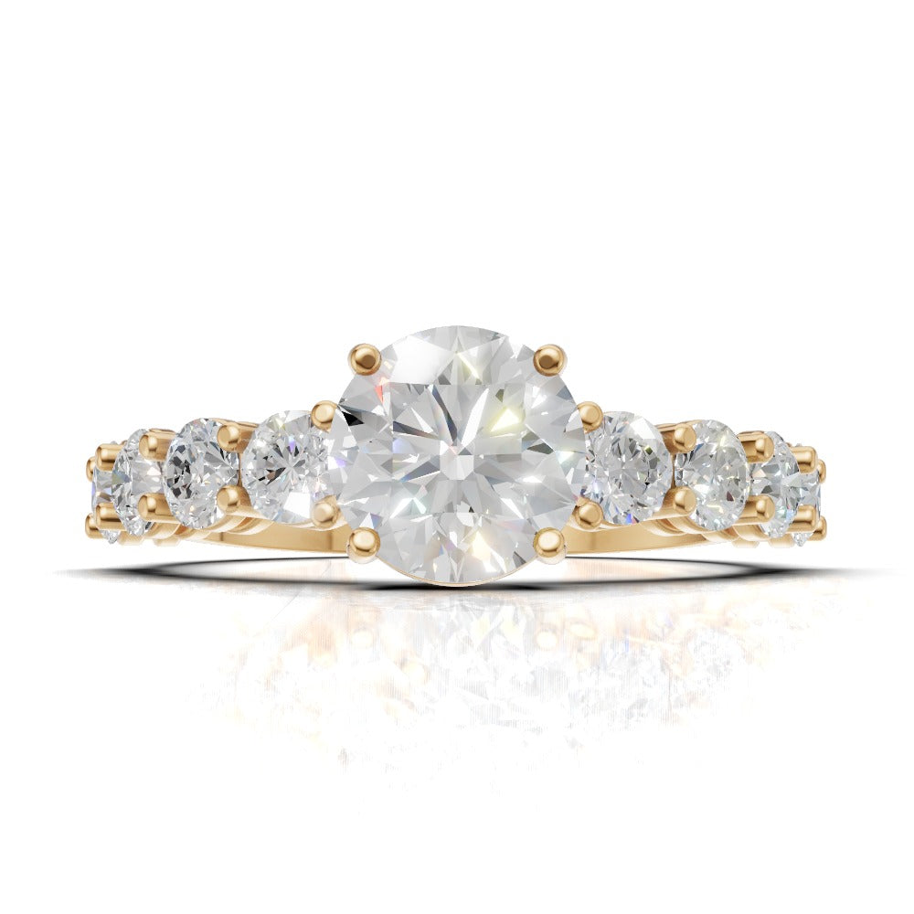 Viale, 1ct round lab grown diamond engagement ring, 3mm Side Stones, 18K yellow gold - view 4