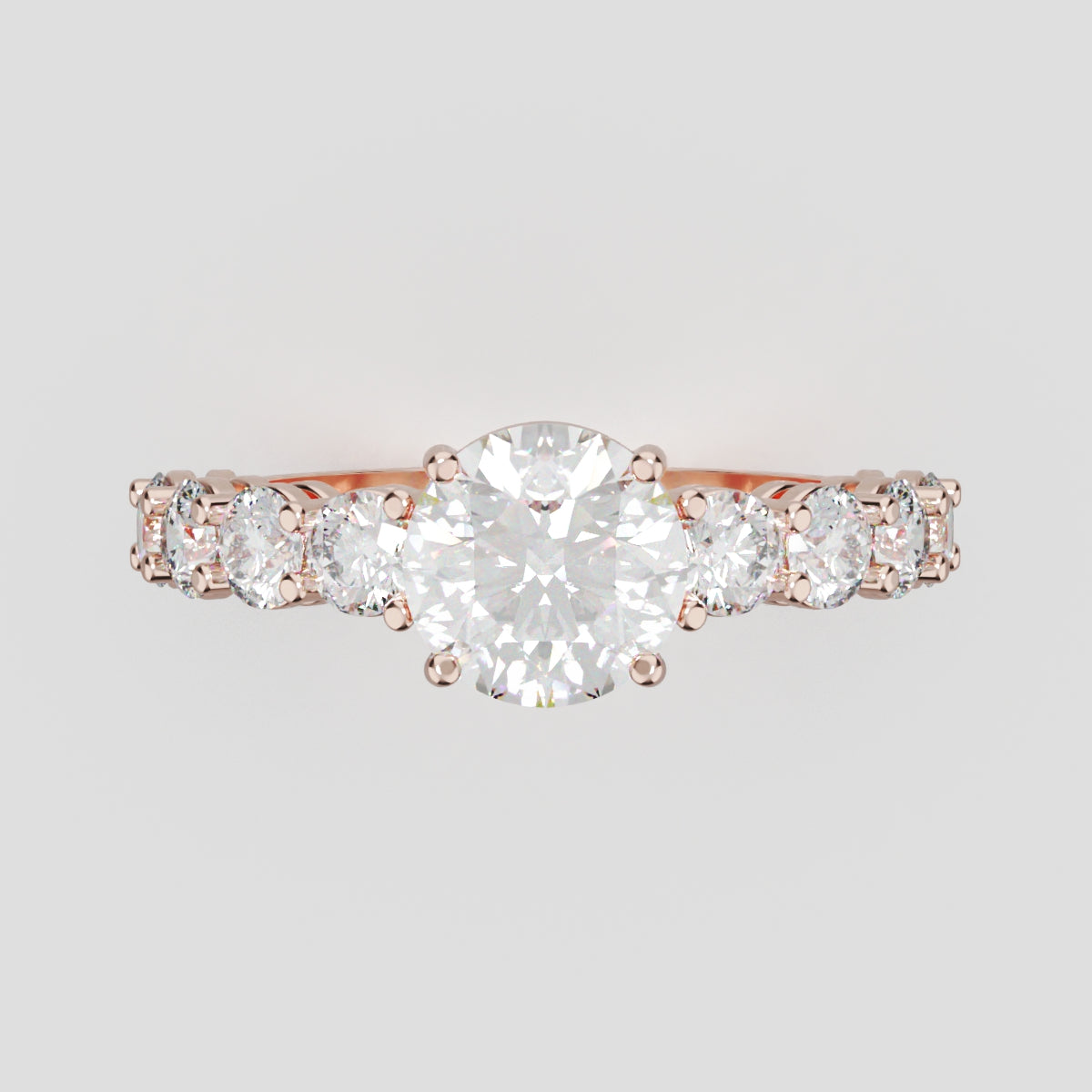 Viale, 1ct round lab grown diamond engagement ring, 3mm Side Stones, 18K rose gold - front view