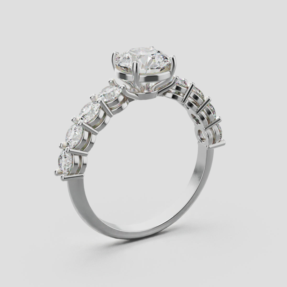 Viale, 1ct round lab grown diamond engagement ring, 3mm Side Stones, 18K white gold - ne