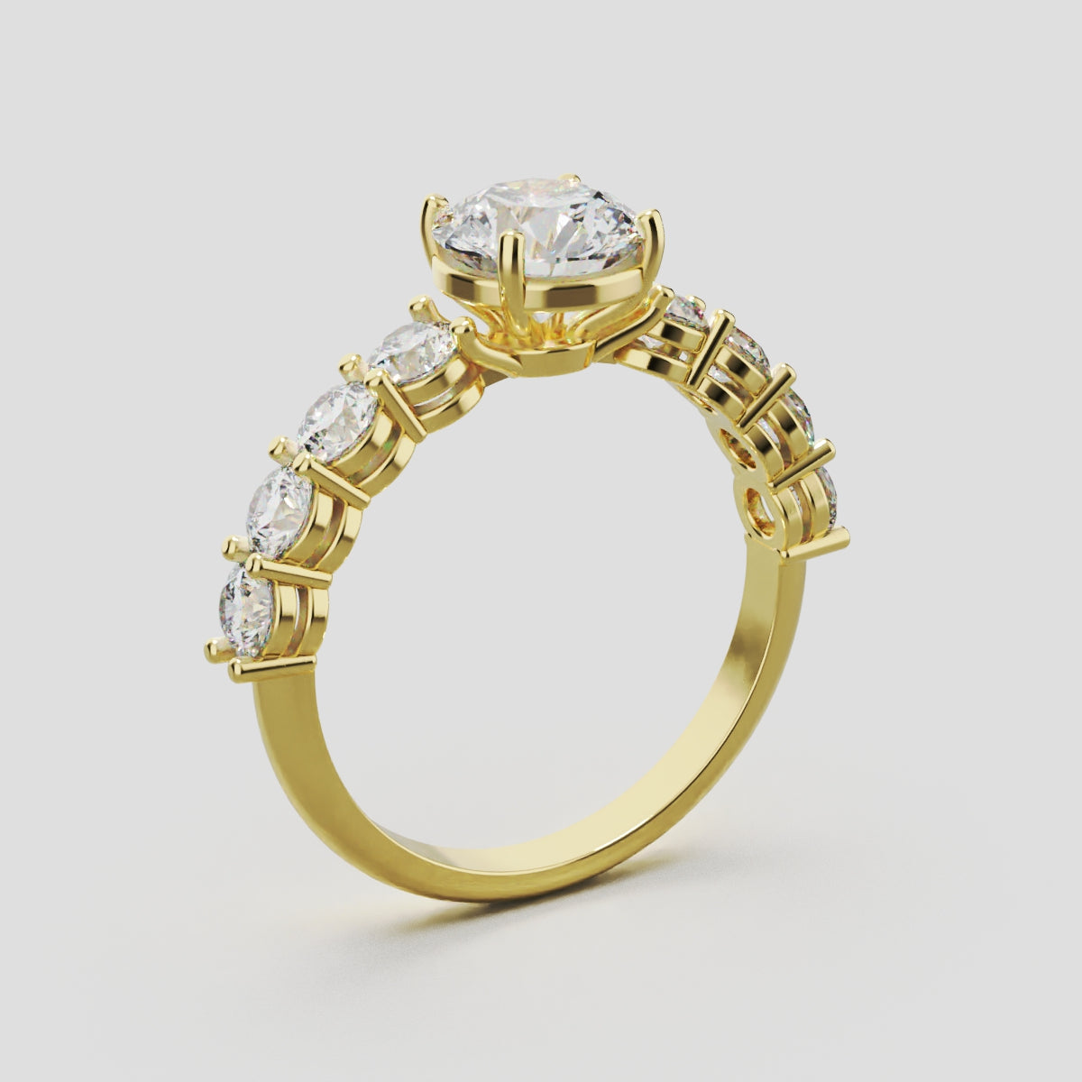 Viale, 1ct round lab grown diamond engagement ring, 3mm Side Stones, 18K yellow gold - ne