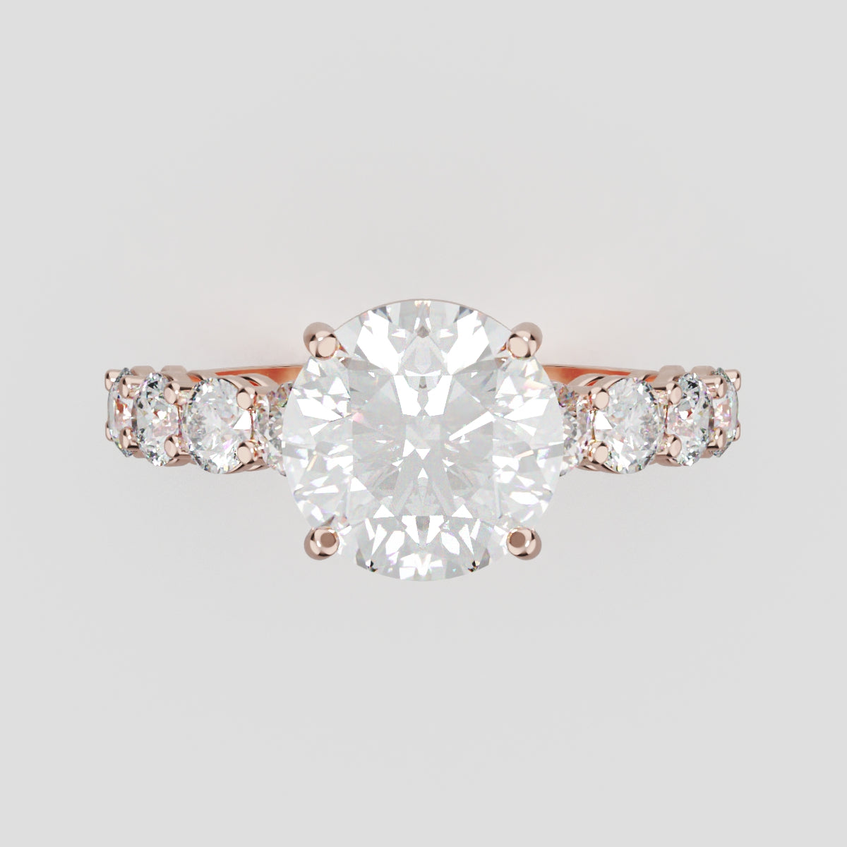 Viale, 2ct round lab grown diamond engagement ring, 3mm Side Stones, 18K rose gold - front view