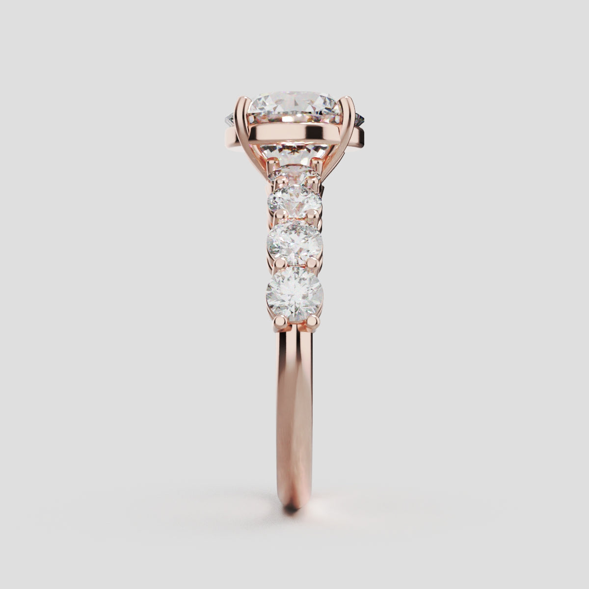 Viale, 2ct round lab grown diamond engagement ring, 3mm Side Stones, 18K rose gold - side view