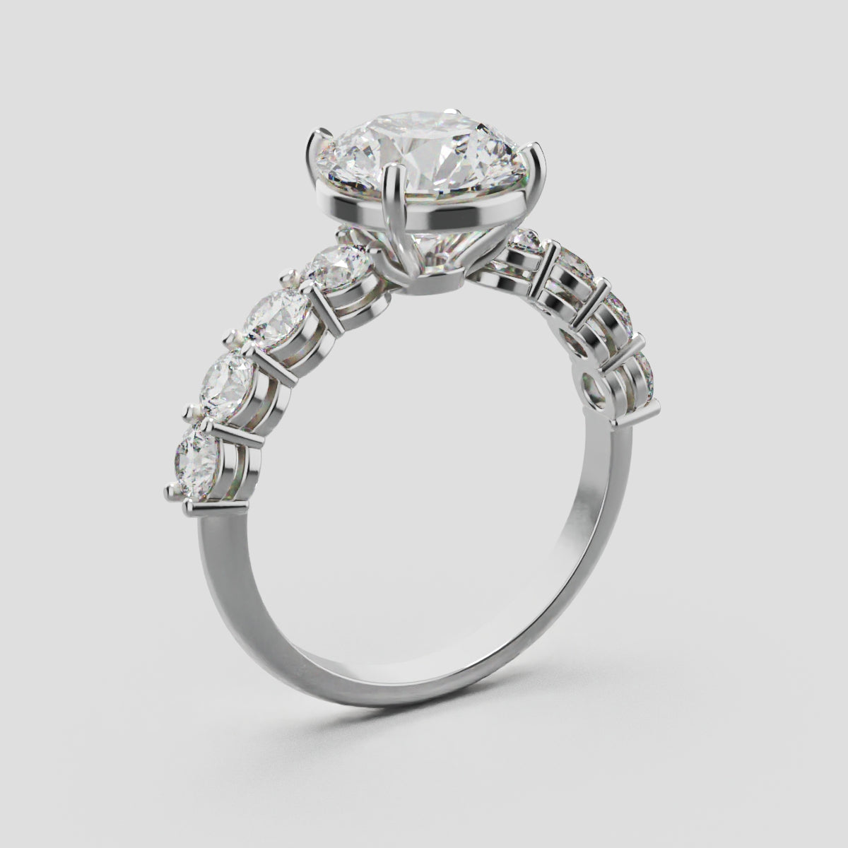 Viale, 2ct round lab grown diamond engagement ring, 3mm Side Stones, 18K white gold - ne