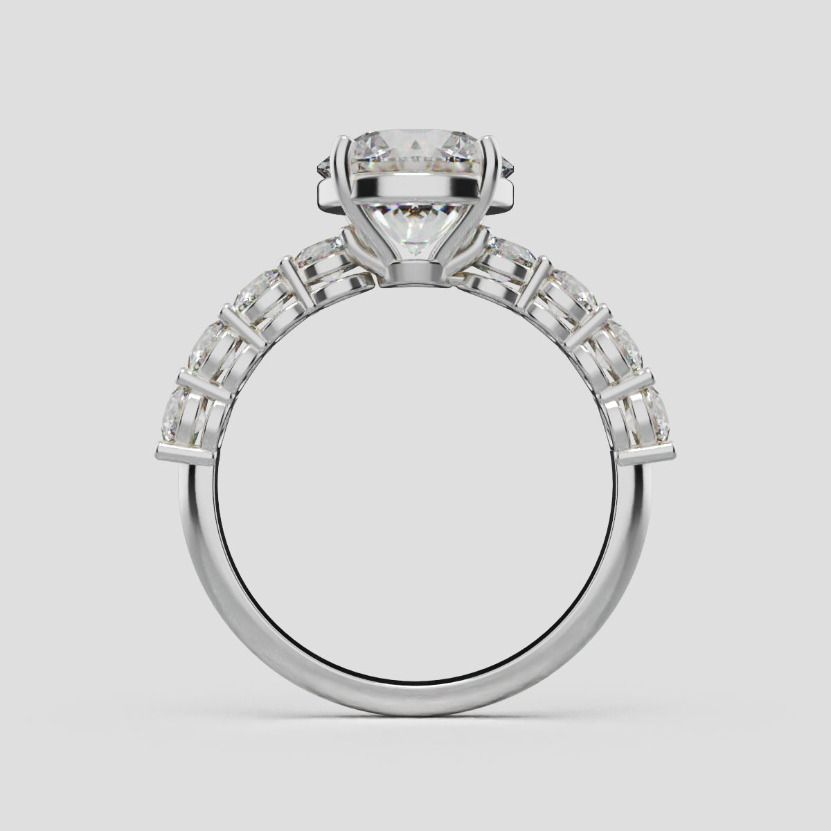 Viale, 2ct round lab grown diamond engagement ring, 3mm Side Stones, 18K white gold - through finger