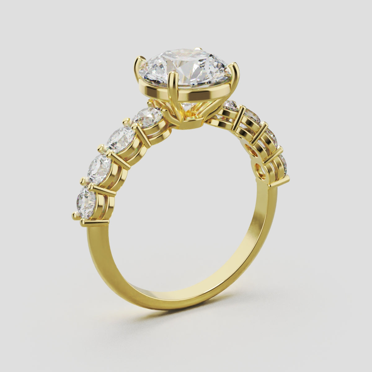 Viale, 2ct round lab grown diamond engagement ring, 3mm Side Stones, 18K yellow gold - ne