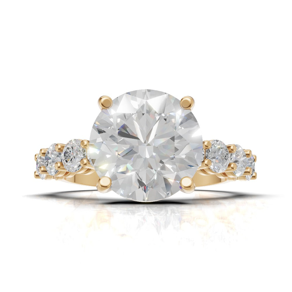 Viale, 3ct round lab grown diamond engagement ring, 3mm Side Stones, 18K yellow gold - view 4