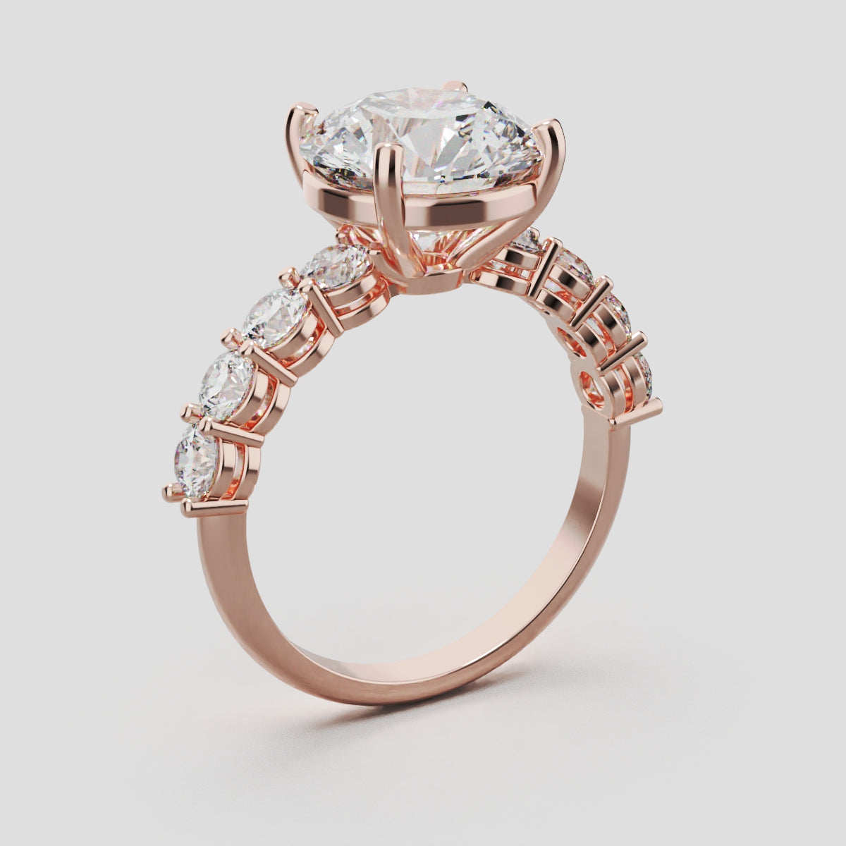 Viale, 3ct round lab grown diamond engagement ring, 3mm Side Stones, 18K rose gold - ne
