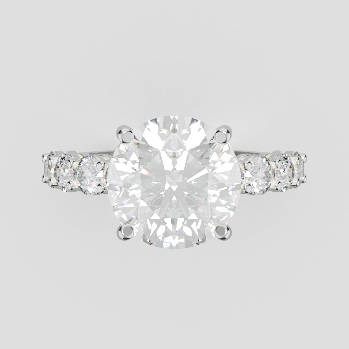 Viale, 3ct round lab grown diamond engagement ring, 3mm Side Stones, 18K white gold - front view