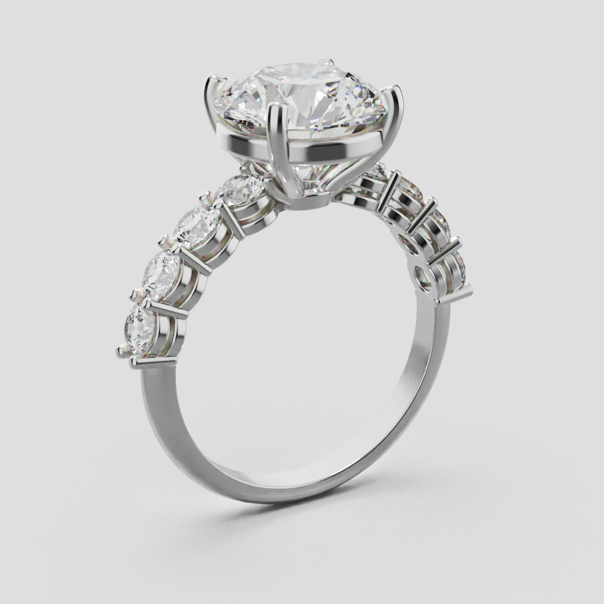 Viale, 3ct round lab grown diamond engagement ring, 3mm Side Stones, 18K white gold - ne