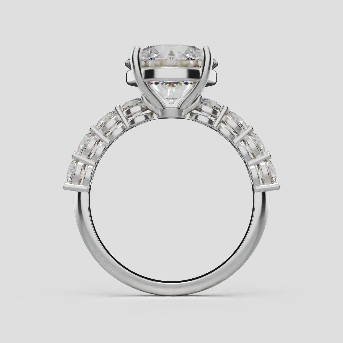 Viale, 3ct round lab grown diamond engagement ring, 3mm Side Stones, 18K white gold - through finger
