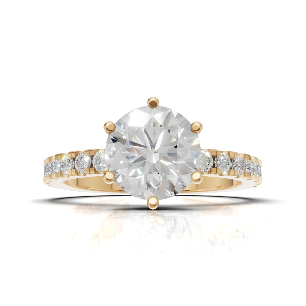 Rugiada, 1.5ct round lab grown diamond engagement ring, 1.8mm Pave, 6 Prongs, 18K yellow gold - view 4