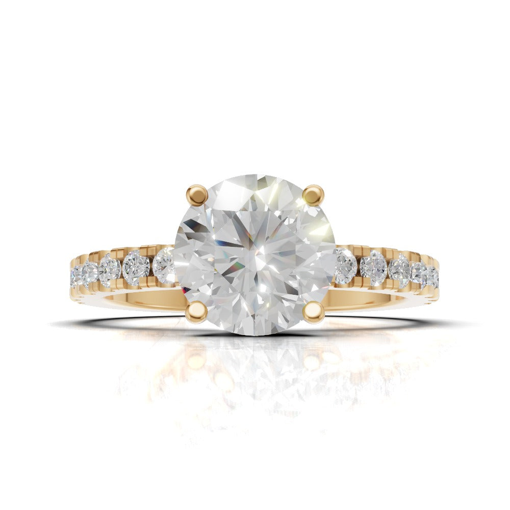 Brina, 1.5ct round lab grown diamond engagement ring, 1.8mm Pave, Hidden Halo, 4 Prongs, 18K yellow gold - view 4