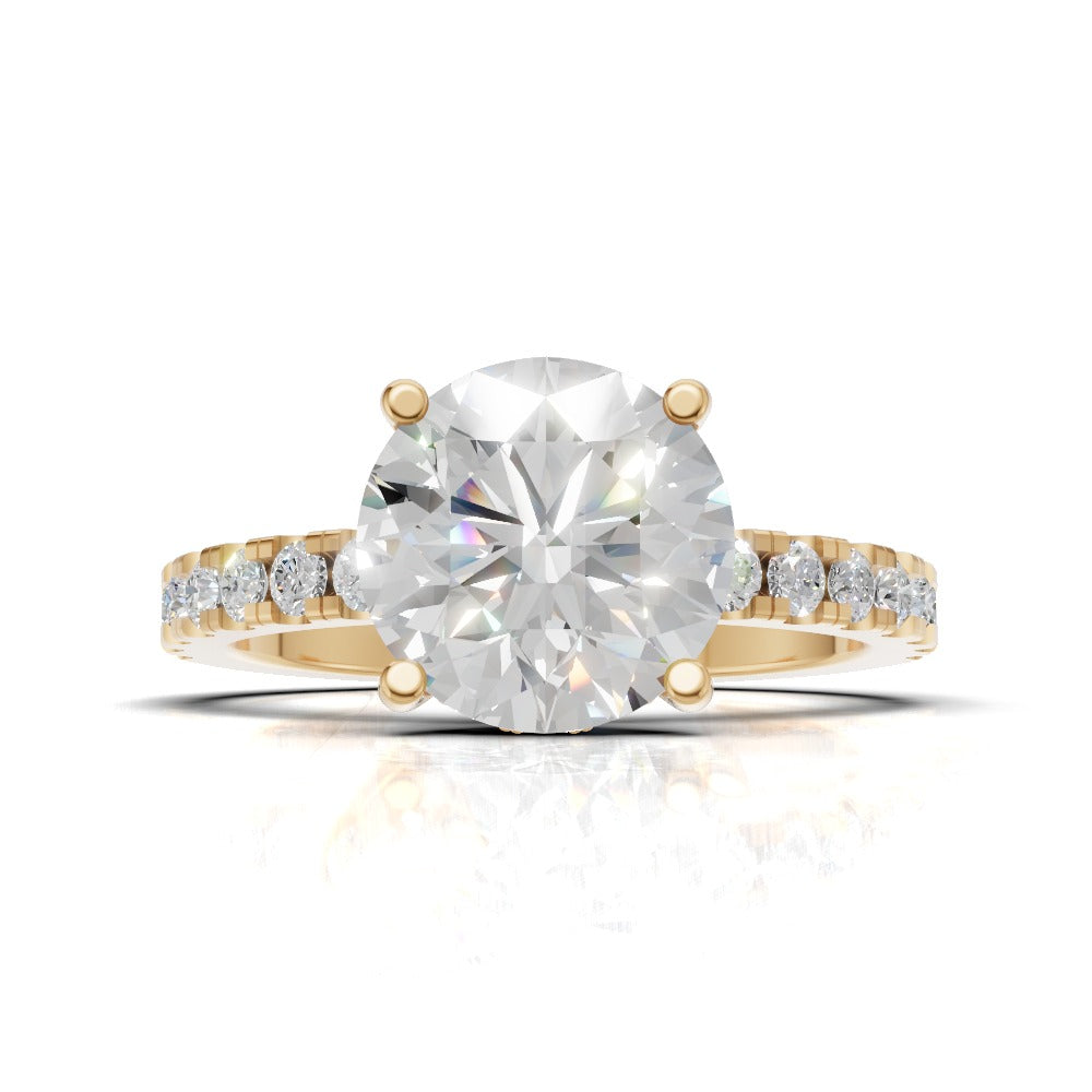 Brina, 2ct round lab grown diamond engagement ring, 1.8mm Pave, Hidden Halo, 4 Prongs, 18K yellow gold - view 4