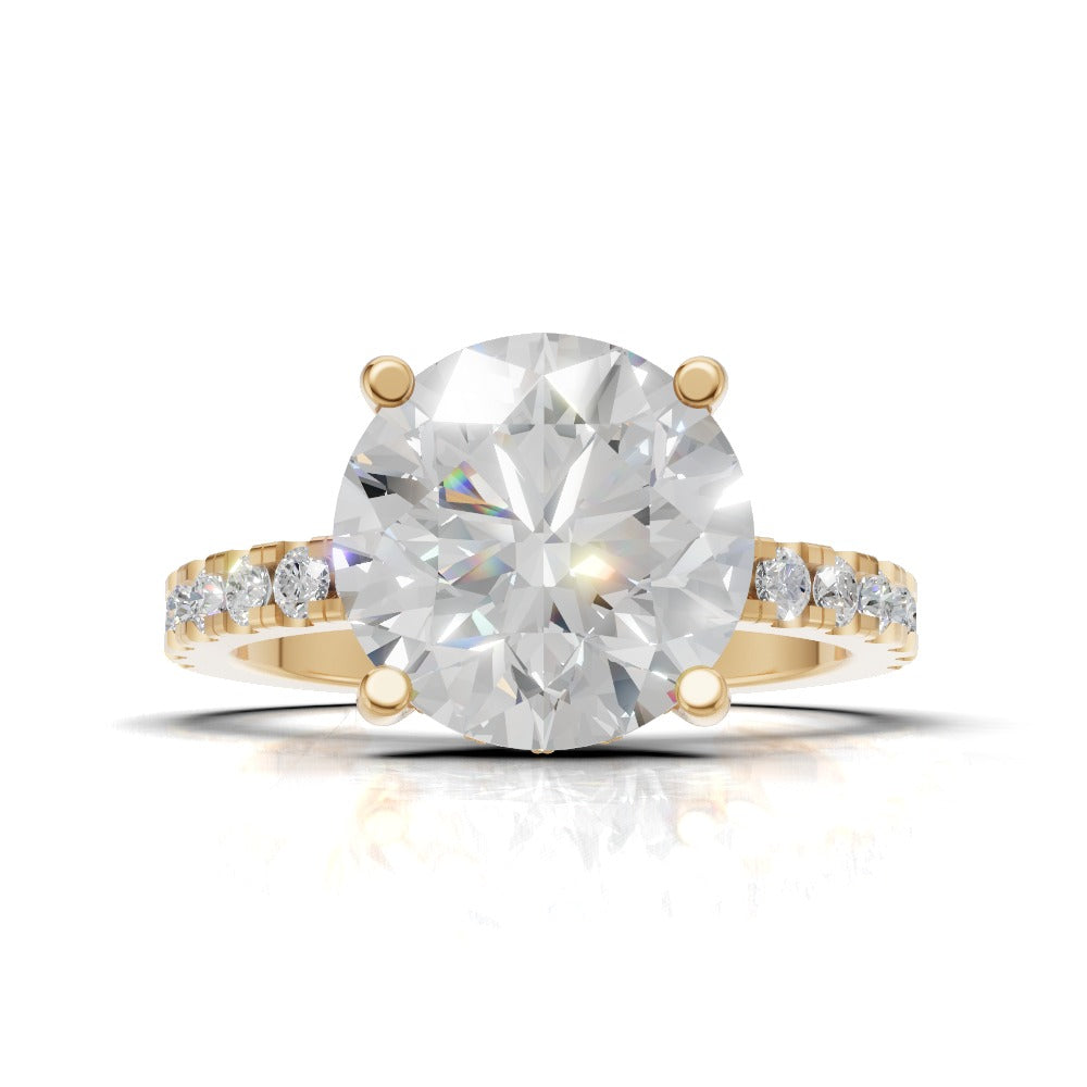 Brina, 3ct round lab grown diamond engagement ring, 1.8mm Pave, Hidden Halo, 4 Prongs, 18K yellow gold - view 4