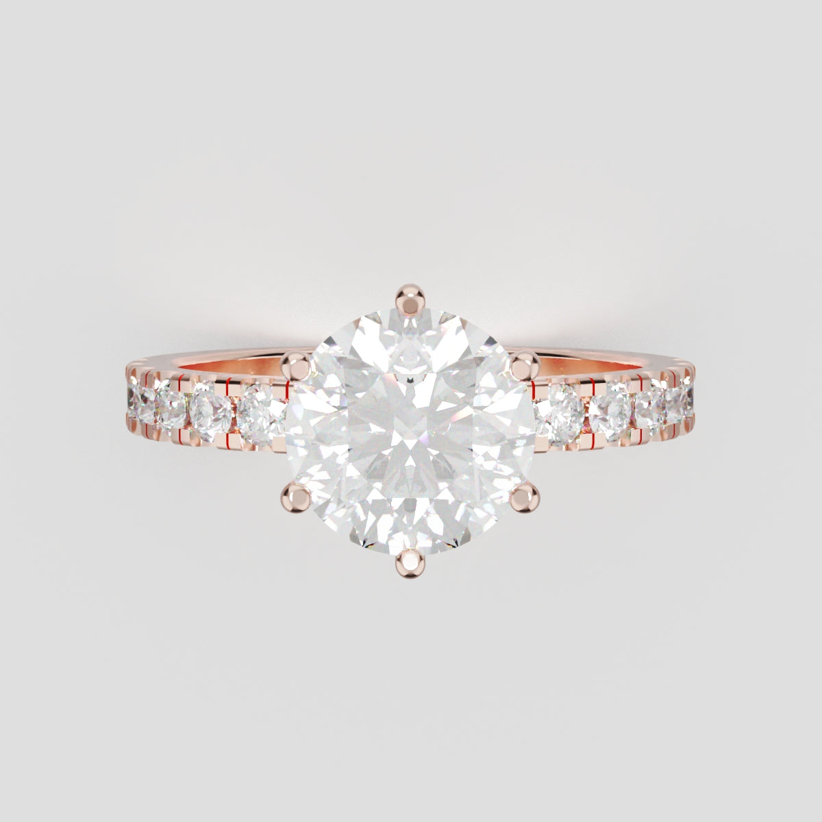 Selciato, 1.5ct round lab grown diamond engagement ring, 2.0mm Pave, 6 Prongs, 18K rose gold - front view