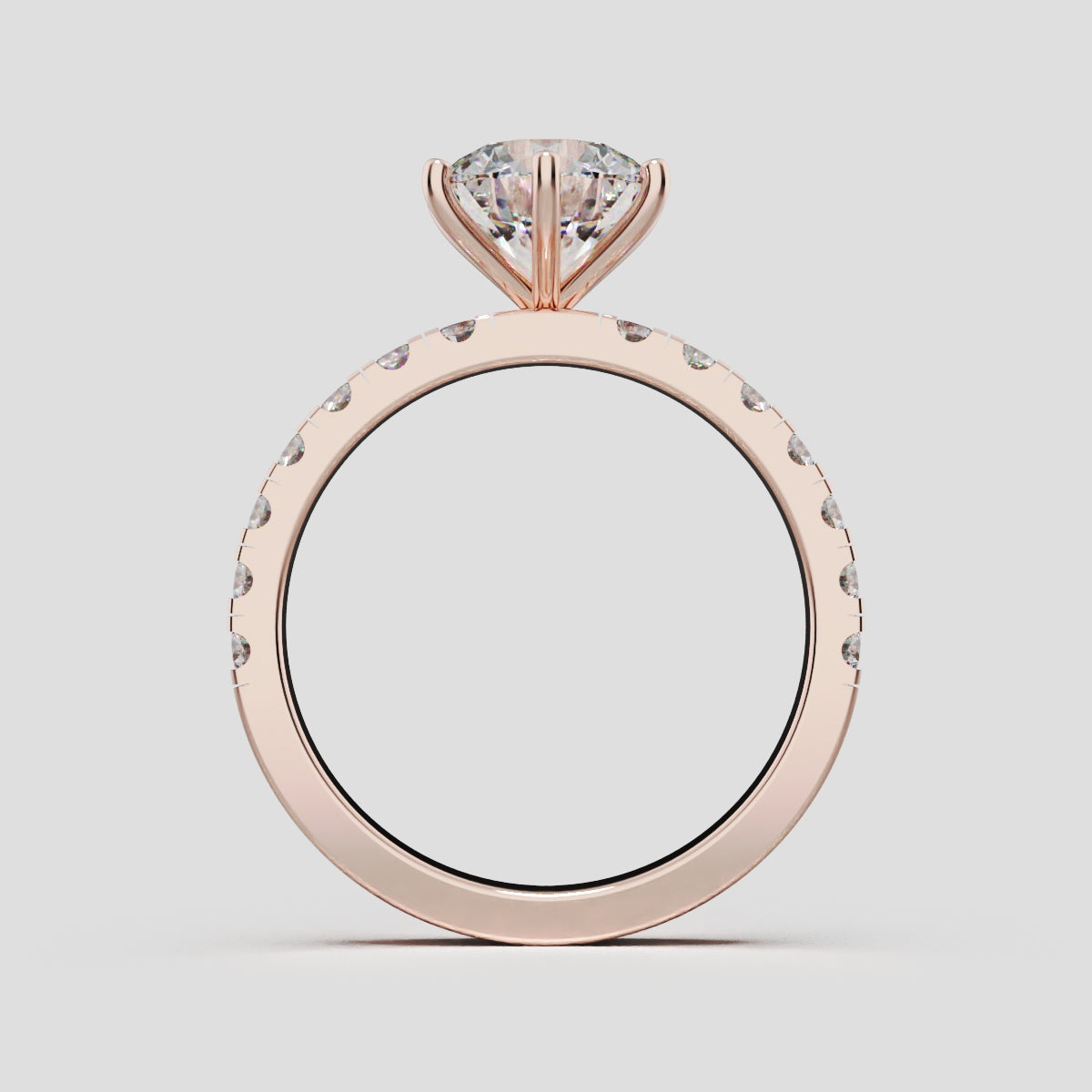 Selciato, 1.5ct round lab grown diamond engagement ring, 2.0mm Pave, 6 Prongs, 18K rose gold - through finger