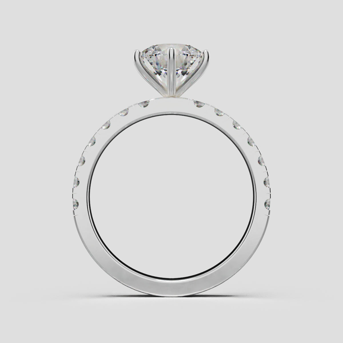 Selciato, 1.5ct round lab grown diamond engagement ring, 2.0mm Pave, 6 Prongs, 18K white gold - through finger