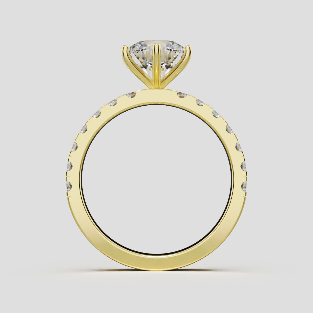 Selciato, 1.5ct round lab grown diamond engagement ring, 2.0mm Pave, 6 Prongs, 18K yellow gold - through finger