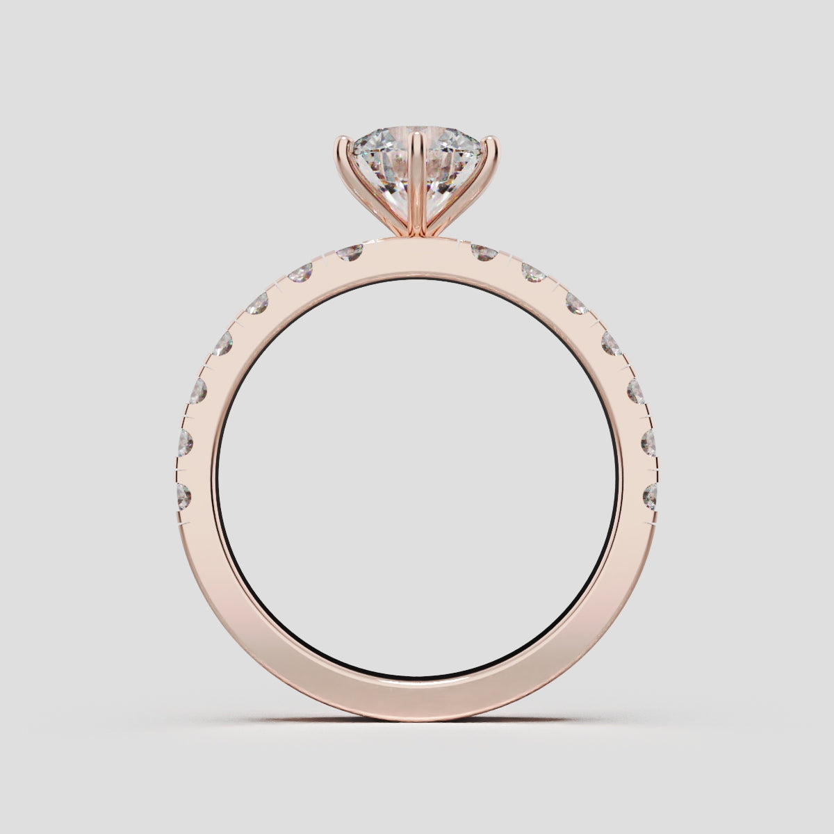 Selciato, 1ct round lab grown diamond engagement ring, 2.0mm Pave, 6 Prongs, 18K rose gold - through finger